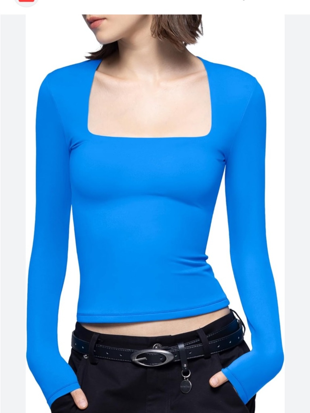 Express Bright Blue Square-Neck Long Sleeve Top size Small